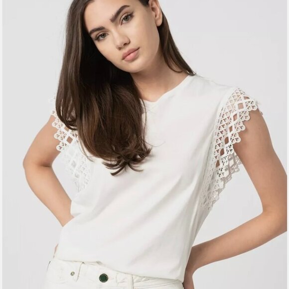 Ted Baker Tops - Ted Baker Ulayna Lace-Sleeve Cotton Top 2 feminine sexy flounce romantic